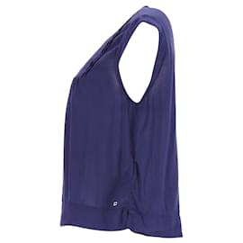 Tommy Hilfiger-Blusa feminina plissada frontal sem mangas-Azul marinho