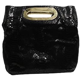 Michael Kors-Black Shinny Python Embossed Tote/ Shoulder Bag-Black
