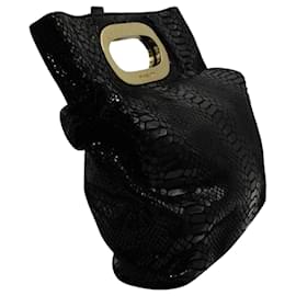 Michael Kors-Black Shinny Python Embossed Tote/ Shoulder Bag-Black