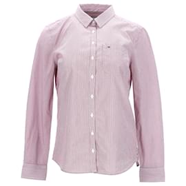 Tommy Hilfiger-Camisa de corte regular a rayas para mujer-Roja