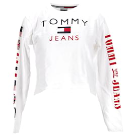 Tommy Hilfiger-T-shirt a maniche lunghe in jersey da donna-Bianco,Crudo