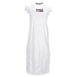 Tommy Hilfiger-Tommy Hilfiger Damen-Tankkleid mit Logo-Print aus weißer Baumwolle-Weiß