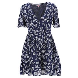 Tommy Hilfiger Damen Paisley-Kurzarmkleid aus blauer Viskose Blau