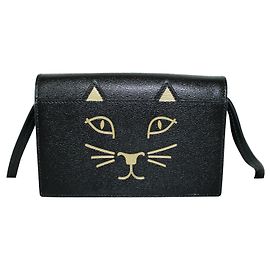 Charlotte Olympia Borsa a tracolla piccola "Kitty" in pelle nera Nero