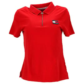 Tommy Hilfiger-Polo da donna in piqué Tommy Hilfiger Tommy Badge in cotone rosso-Rosso