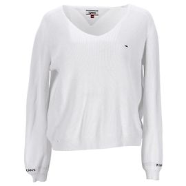 Tommy Hilfiger Damenpullover aus reiner Baumwolle mit V-Ausschnitt Weiß