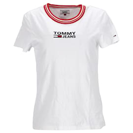 Tommy Hilfiger-T-shirt à logo en pur coton pour femme-Blanc