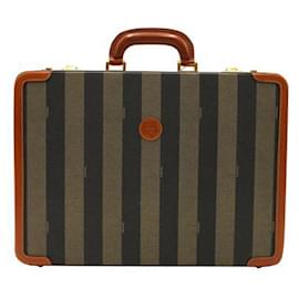 Fendi-Vintage Leather & Striped Fabric Briefcase-Multiple colors,Other
