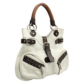Versace-White with Brown Trim Shoulder Bag-White