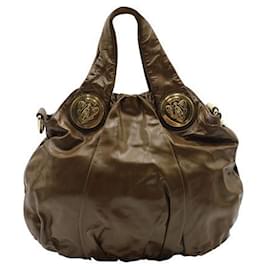 Gucci-Vintage dunkelbraune Hobo Bag mit goldenen Elementen-Braun