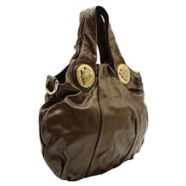 Gucci-Vintage Dark Brown Hobo Bag with Golden Elements-Brown
