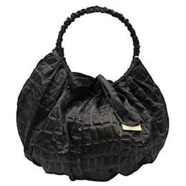 Giorgio Armani-Vintage schwarze Nylon geprägte Tasche-Schwarz
