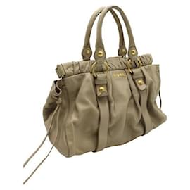 Miu Miu-Beige/ Grey Leather Tote with Gold Hardware-Brown,Beige