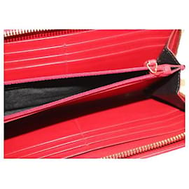 Saint Laurent-Portefeuille long zippé en cuir rouge-Rouge