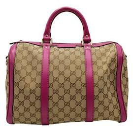 Gucci-Braune und rosa monogrammierte, mittelgroße Joy Boston-Tasche aus Segeltuch-Mehrfarben,Andere