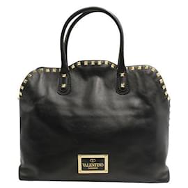 Valentino-Black Rockstud Dome Double Handle Bag-Black
