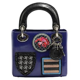 Dior-Mini Lady Dior Tasche mit gestickten Abzeichen - Limited Edition SS2014-Blau