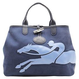 Longchamp Cabas en toile réversible Roseau Fleuri Bleu