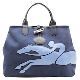 Longchamp-Bolsa de lona reversível Roseau Fleuri-Azul