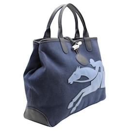 Longchamp-Bolso tote de lona reversible Roseau Fleuri-Azul