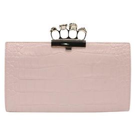 Alexander Mcqueen Matt Croc Embossed Leather Clutch wuth Skull Pink Other