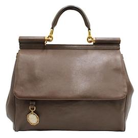 Dolce & Gabbana-Sac à bandoulière marron avec détails dorés-Marron