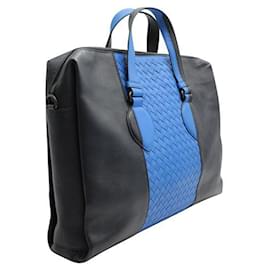 Bottega Veneta-Intercciato Two-Tone Blue Handbag-Blue