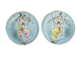Autre Marque 1850s Paul Duboy set of 2 big ceramic plates Multiple colors