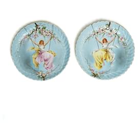 Autre Marque-1850s Paul Duboy set of 2 big ceramic plates-Multiple colors