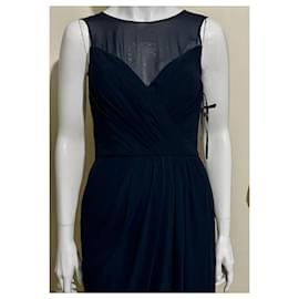 Vera Wang-Vestido de noche de gasa azul marino-Navy blue