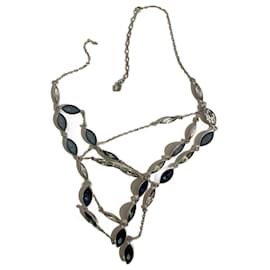 Swarovski-Collar con cristales Swarovski, circonitas azules y blancas.-Azul
