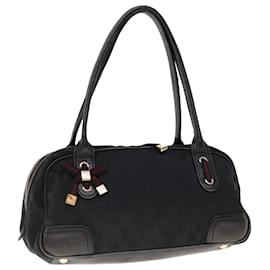 Gucci-GUCCI Sherry Line GG Canvas Shoulder Bag Black Red 161720 auth 66063-Black,Red