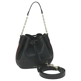 Bally-BALLY Purse Chain Shoulder Bag Leather 2way Black Red white Auth yk10562-Black,White,Red