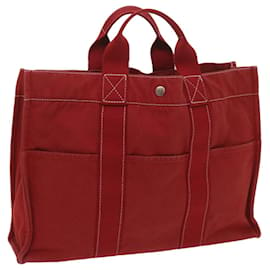 Hermès-HERMES Deauville MM Tote Bag Toile Rouge Auth 65875-Rouge