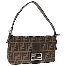 Fendi-Bolsa de Ombro FENDI Zucca Canvas Mamma Baguette Marrom Preto Autêntico yk10477-Marrom,Preto