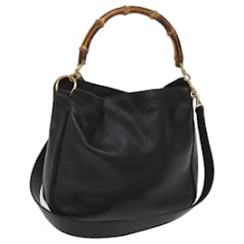 Gucci-GUCCI Bambou Sac à Bandoulière Cuir 2façon Black Auth yk10522-Noir