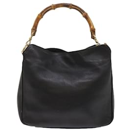 Gucci-GUCCI Bamboo Shoulder Bag Leather 2way Black Auth yk10522-Black