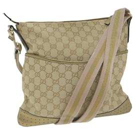 Gucci-GUCCI GG Canvas Sherry Line Shoulder Bag Gold Beige pink 145857 Auth am5740-Pink,Beige,Golden