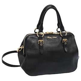 Miu Miu-Miu Miu Madras Hand Bag Leather 2way Black Auth yk10608-Black