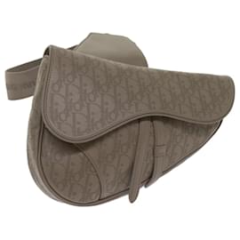 Christian Dior-Christian Dior Saddle bag Oblique Trotter Canvas Bolsa de Ombro Cinza Auth 65327UMA-Cinza