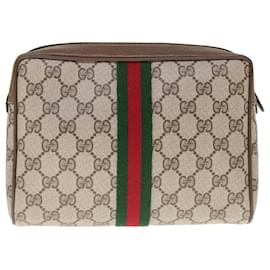 Gucci-GUCCI GG Supreme Web Sherry Line Clutch Bag PVC Beige Rot 89 01 012 Auth 65942-Rot,Beige