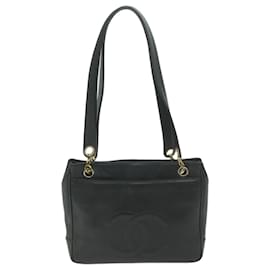 Chanel-CHANEL Chain Turn Lock Shoulder Bag Caviar Skin Black CC Auth ar11351-Black