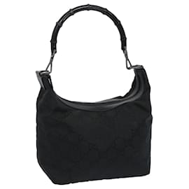 Gucci-GUCCI Bamboo GG Canvas Shoulder Bag Nylon Black 000 0531 auth 65797-Black