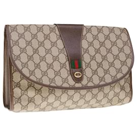 Gucci-GUCCI GG Supreme Web Sherry Line Clutch Bag PVC Beige Rot 156 01 031 Auth 65626-Rot,Beige
