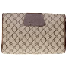 Gucci-GUCCI GG Supreme Web Sherry Line Clutch Bag PVC Beige Red 156 01 031 auth 65626-Red,Beige