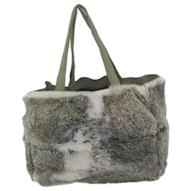 Chanel-CHANEL Tote Bag fourrure Gris CC Auth bs11900-Gris