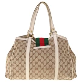 Gucci-GUCCI GG Canvas Web Sherry Line Shoulder Bag Beige Green Red 233609 auth 66150-Red,Beige,Green
