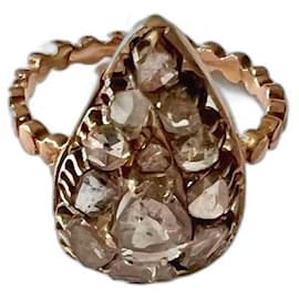 Autre Marque-Signet ring in 14k rose gold with 10 rose cut diamonds totaling 2.15 carats.-Gold hardware