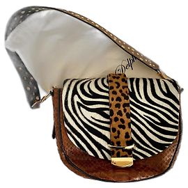 Saco Delphine Delafon Patchwork de Couro Marrom Croco Zebra Leopardo Outro