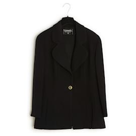 Chanel-Conjunto de chaqueta clásica de lana negra de Chanel de finales de los años 80, talla FR40 US10.-Negro